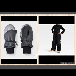 Toddler boys snow bib and mittens - new